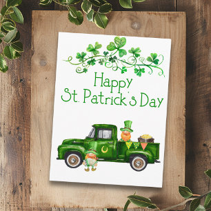 Happy St. Patrick's Day Green Truck Gnomes Postcard