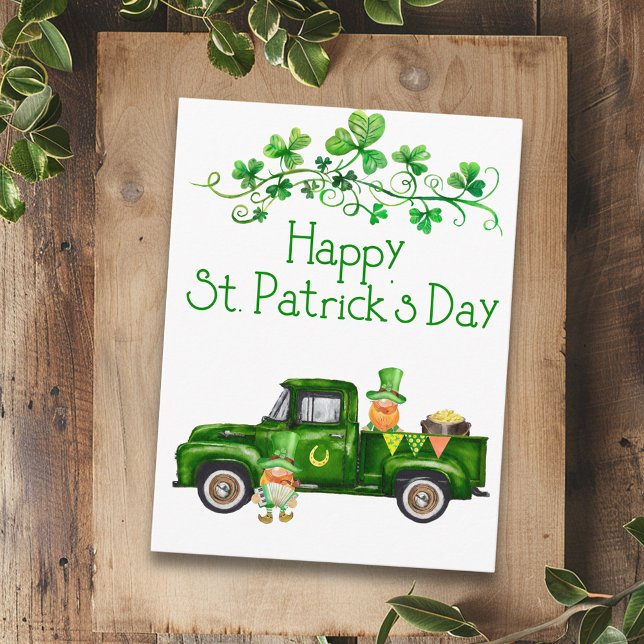 Happy St. Patrick's Day Green Truck Gnomes  Postcard (Creator Uploaded)