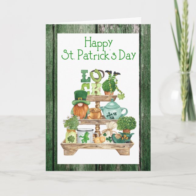 Happy St. Patrick's Day Green WoodPostcard  Holida Holiday Card (Front)