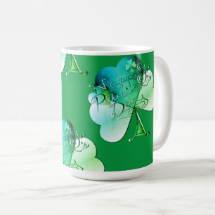 "Happy St. Patrick's Day" Hand-writte w/Shamrocks Coffee Mug