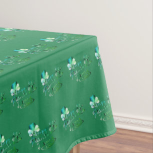 "Happy St. Patrick's Day" Hand-written,Shamrocks Tablecloth