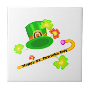 Happy St. Patrick's Day Hat & Cane Collage Tile