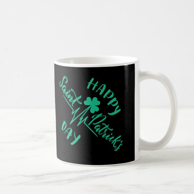 Happy St Patricks Day Heartbeat pulse Shamrock Coffee Mug (Right)