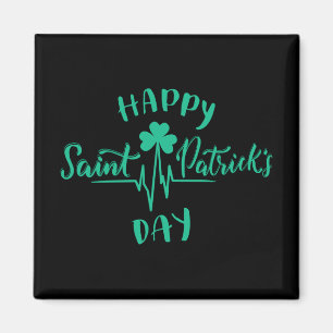 Happy St Patricks Day Heartbeat pulse Shamrock Magnet