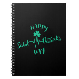 Happy St Patricks Day Heartbeat pulse Shamrock Notebook
