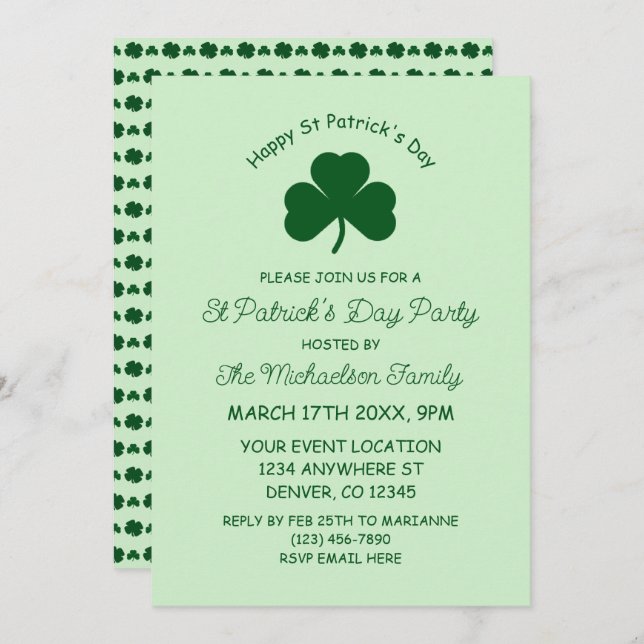 Happy St Patrick's Day Invitation (Front/Back)