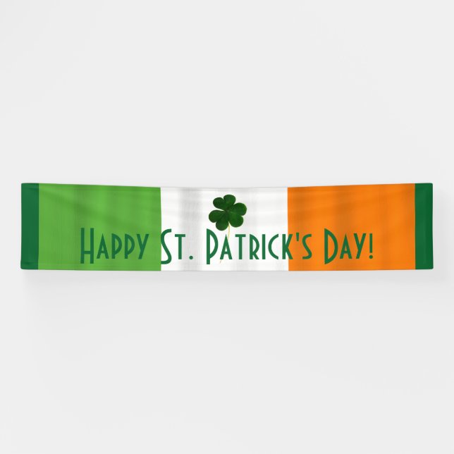 Happy St. Patrick's Day Irish Flag Shamrock Banner (Horizontal)
