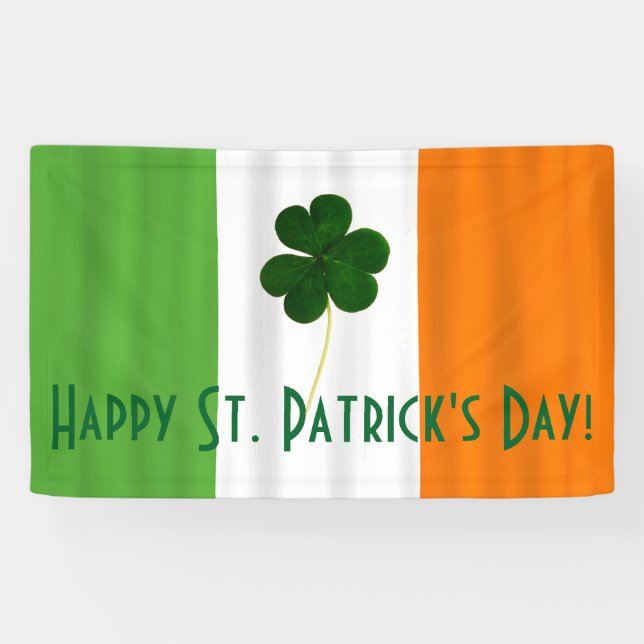 Happy St. Patrick's Day Irish Flag Shamrock Banner (Horizontal)