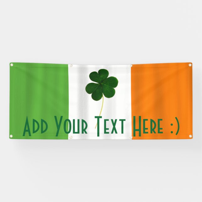 Happy St. Patrick's Day Irish Flag Shamrock Banner (Horizontal)
