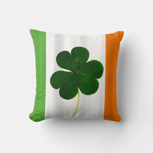 Happy St. Patrick's Day Irish Flag Shamrock Clover Cushion (Front)