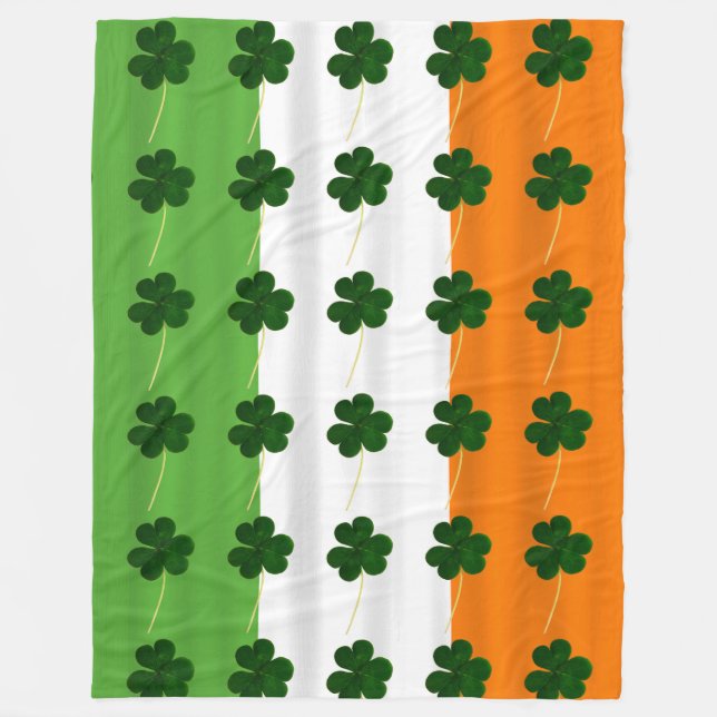 Happy St. Patrick's Day Irish Flag Shamrock Clover Fleece Blanket (Front)