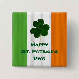 Happy St. Patrick's Day Irish Flag Shamrock Paddy 15 Cm Square Badge