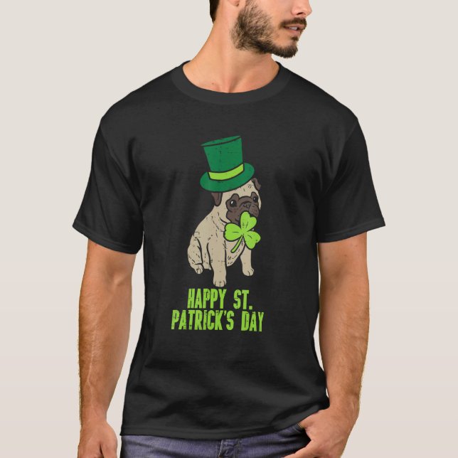 Happy St Patricks Day Irish Pug Dog Cute Saint Pad T-Shirt (Front)