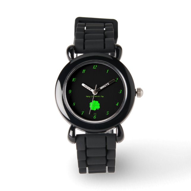 Happy St.  Patrick's Day Kid's Silver Watch (Front)