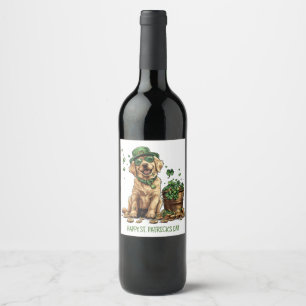 Happy St. Patrick's Day Labrador Retriever Dog Wine Label