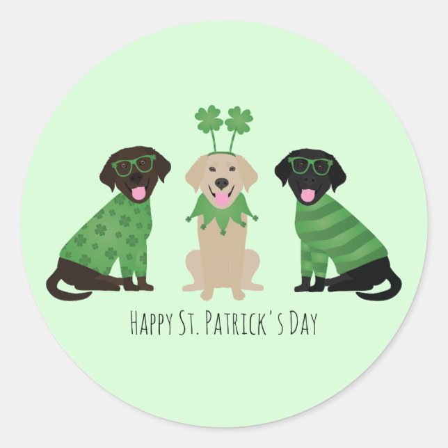 Happy St Patricks Day Labrador Retriever Dogs Classic Round Sticker (Front)