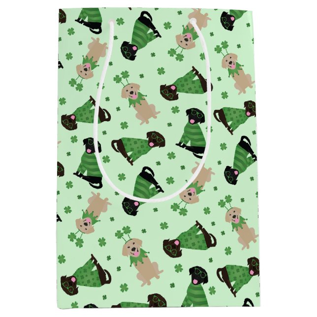 Happy St Patricks Day Labrador Retriever Dogs Medium Gift Bag (Front)
