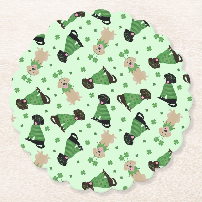 Happy St Patricks Day Labrador Retriever Dogs Paper Coaster (Front)