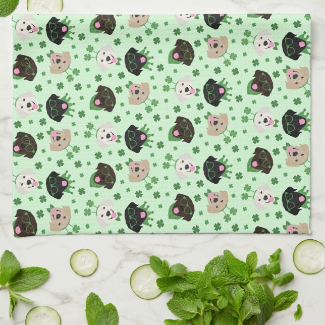 Happy St Patricks Day Labrador Retriever Dogs Tea Towel (Folded)