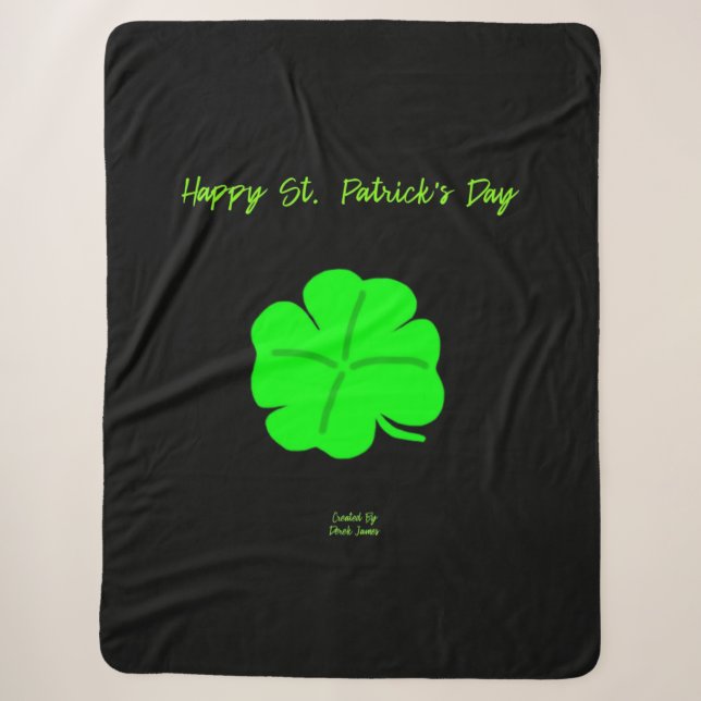 Happy St.  Patrick's Day Large Sherpa Blanket (Front)