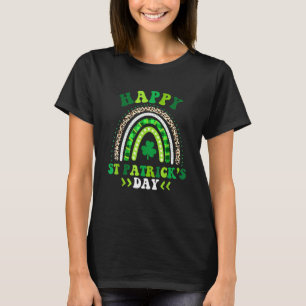 Happy St Patricks Day Leopard Print Rainbow Shamro T-Shirt