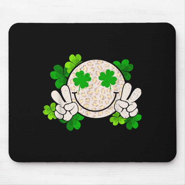 Happy St Patrick's Day Leopard Smile Face Irish Sh Mouse Pad (Front)