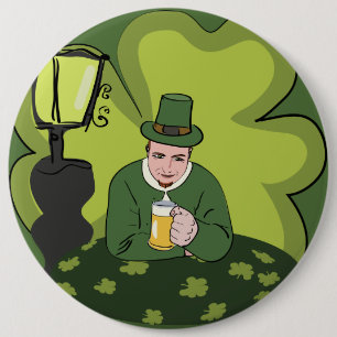 "HAPPY ST. PATRICK'S DAY" LEPRECHAUN 6 CM ROUND BADGE