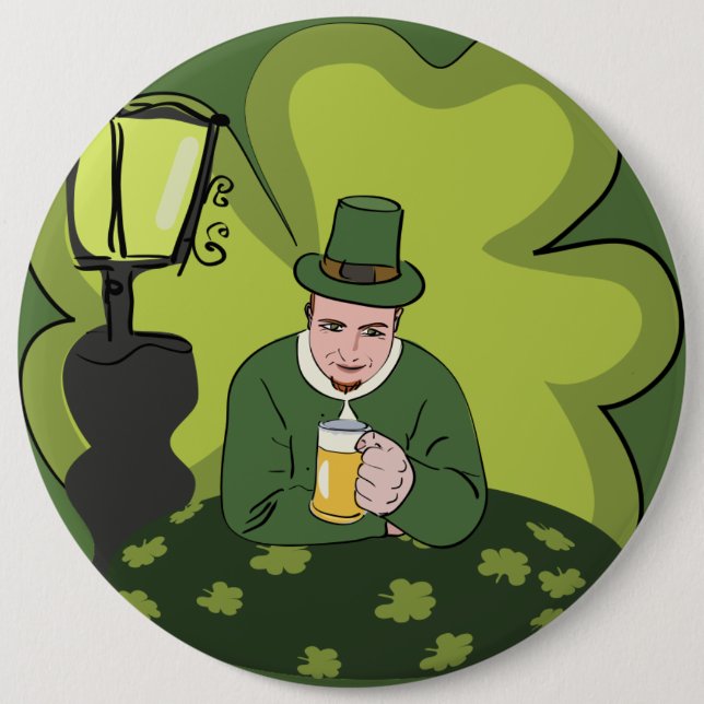 "HAPPY ST. PATRICK'S DAY" LEPRECHAUN 6 CM ROUND BADGE (Front)