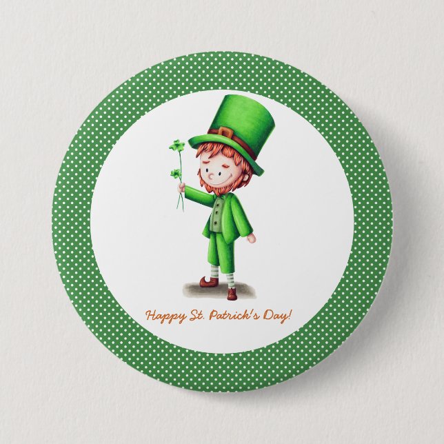 Happy St Patrick's Day Leprechaun 7.5 Cm Round Badge (Front)