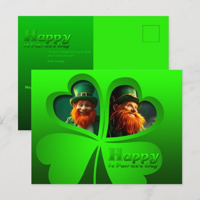 Happy St Patrick's Day Leprechaun Add Photo PostC3 Holiday Postcard (Front/Back)