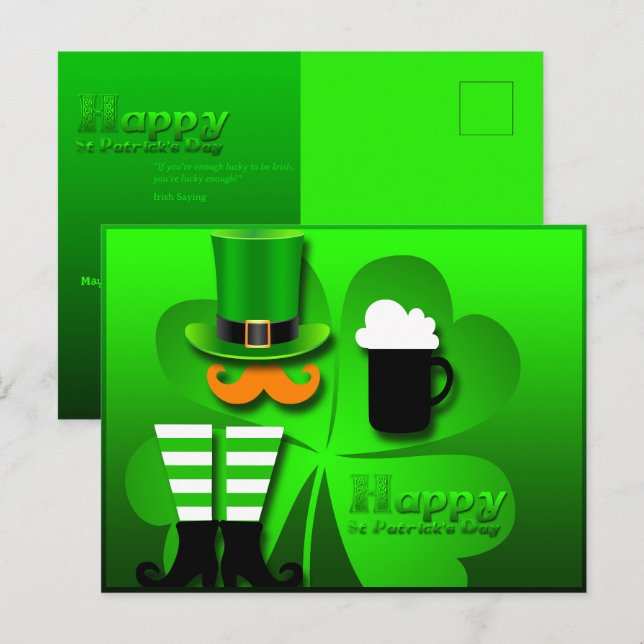 Happy St Patrick's Day Leprechaun Add Photo PostC4 Holiday Postcard (Front/Back)