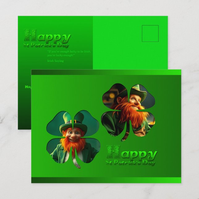 Happy St Patrick's Day Leprechaun Add Photo PostC Holiday Postcard (Front/Back)