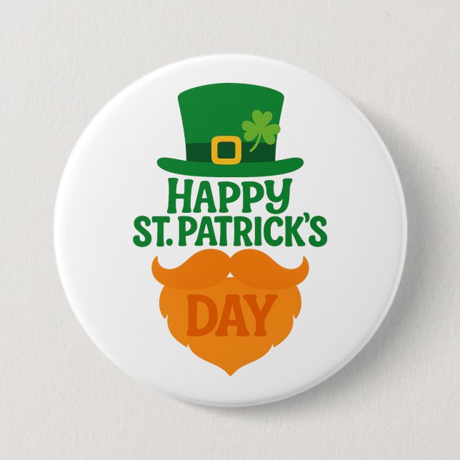 Happy St Patricks Day Leprechaun Beard and Hat 7.5 Cm Round Badge (Front)