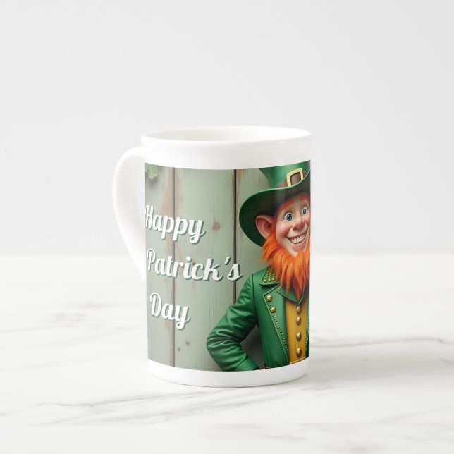 Happy St. Patrick's Day Leprechaun Bone China Mug (Front Left)