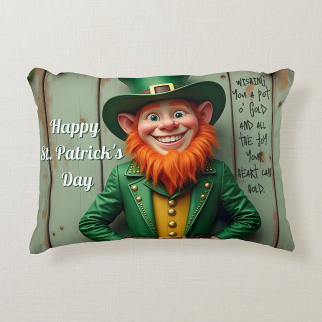 Happy St. Patrick's Day Leprechaun Decorative Cushion (Front)