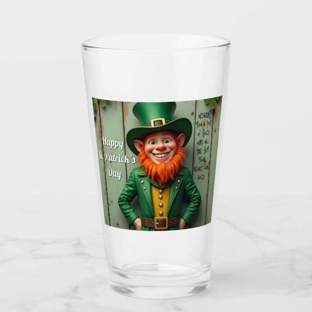 Happy St. Patrick's Day Leprechaun Glass (Front)