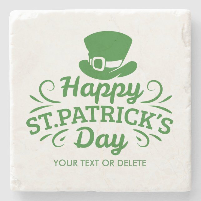 Happy St Patricks Day Leprechaun Hat Custom Text Stone Coaster (Front)
