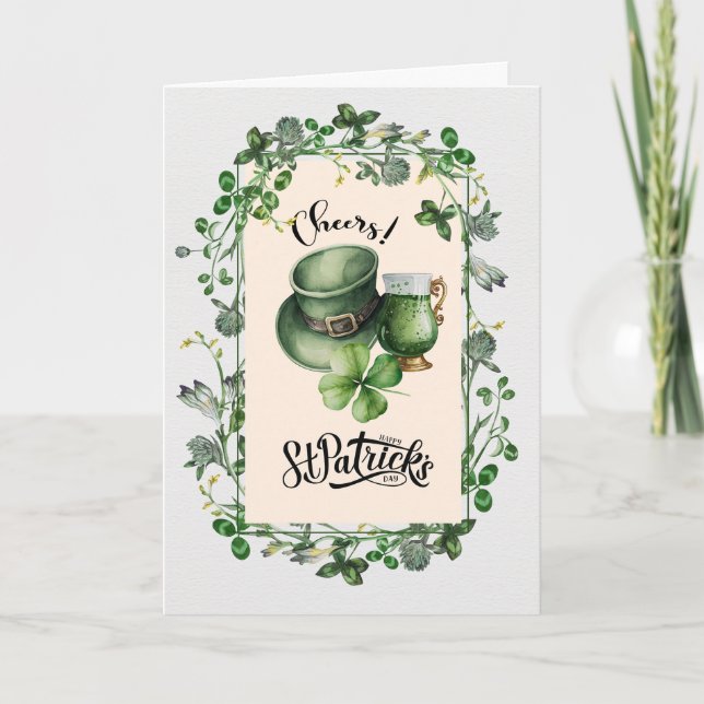 Happy St. Patrick's Day Leprechaun Hat Green Beer  Card (Front)