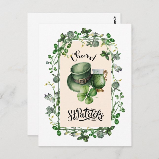 Happy St. Patrick's Day. Leprechaun Hat Green Beer Postcard (Front/Back)