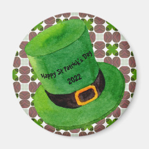 Happy St Patricks Day Leprechaun Hat Shamrock Magnet