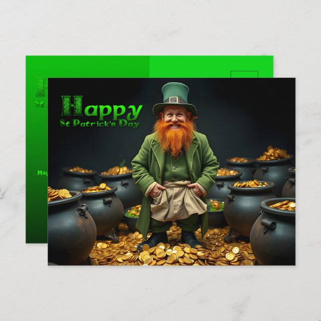 Happy St Patrick's Day Leprechaun HPostC02 Holiday Postcard (Front/Back)