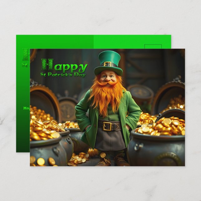 Happy St Patrick's Day Leprechaun HPostC06 Holiday Postcard (Front/Back)