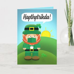 Happy St Patrick's Day Leprechaun in Face Mask Holiday Card