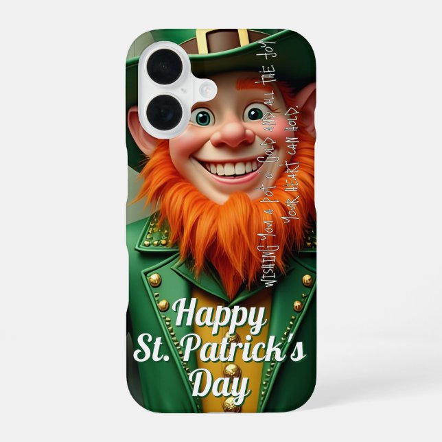 Happy St. Patrick's Day Leprechaun iPhone 16 Case (Back)