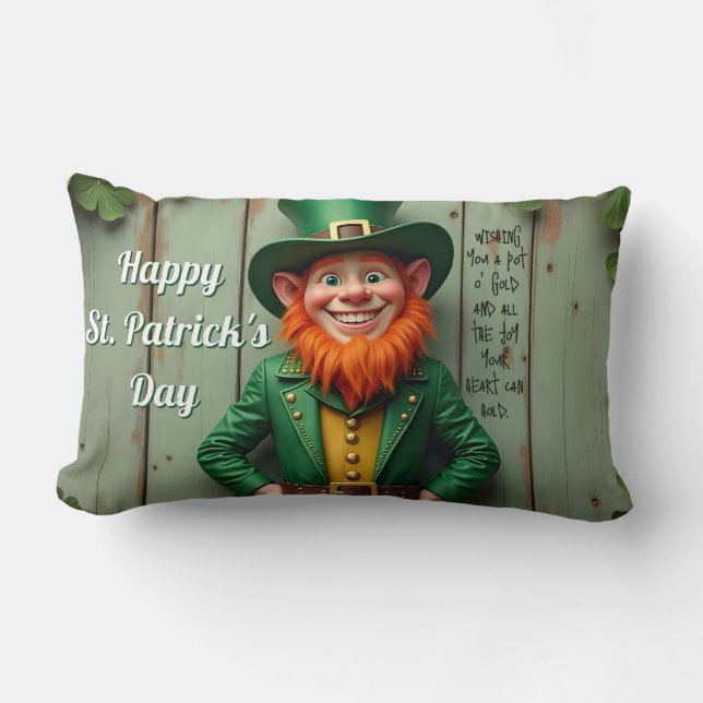 Happy St. Patrick's Day Leprechaun Lumbar Cushion (Front)