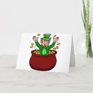 Happy St Patricks Day Leprechaun Pot Of Gold Coins Card