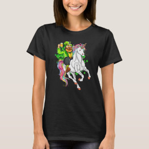 Happy St Patricks Day Leprechaun Riding Unicorn T-Shirt