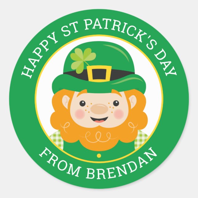 Happy St Patrick's Day Leprechaun Round Sticker (Front)