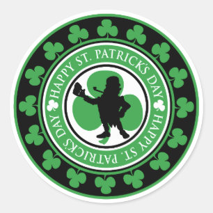 Happy St. Patrick's Day Leprechaun Shamrocks Classic Round Sticker