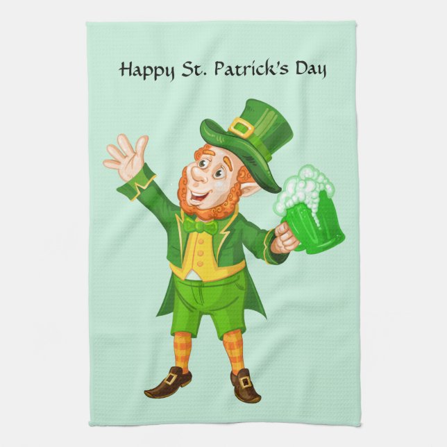 Happy St. Patrick's Day Leprechaun  Tea Towel (Vertical)